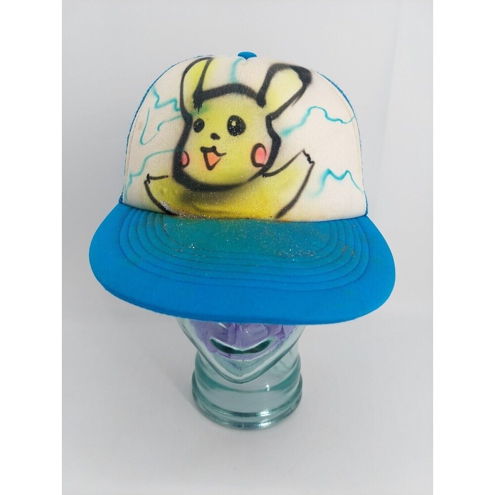 Pikachu Pokémon Turquoise & White Spray Painted Mesh Trucker Snapback Hat
